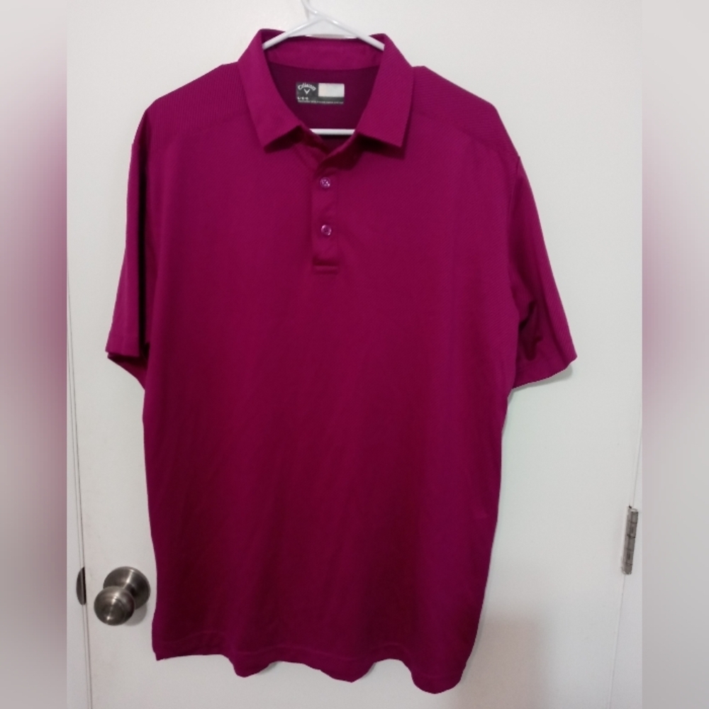 Callaway opti dri Men's Fuschia and black pinstripe short sleeve golf polo LG